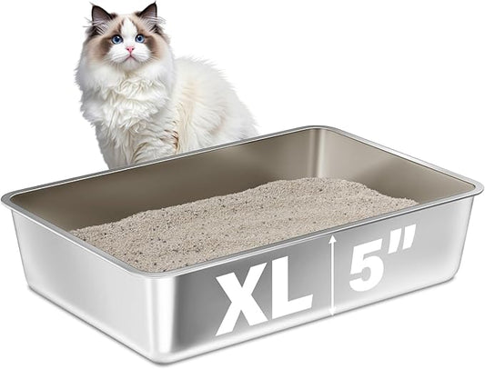 Stainless Steel Litter Box, XL Metal Litter Box by Futam