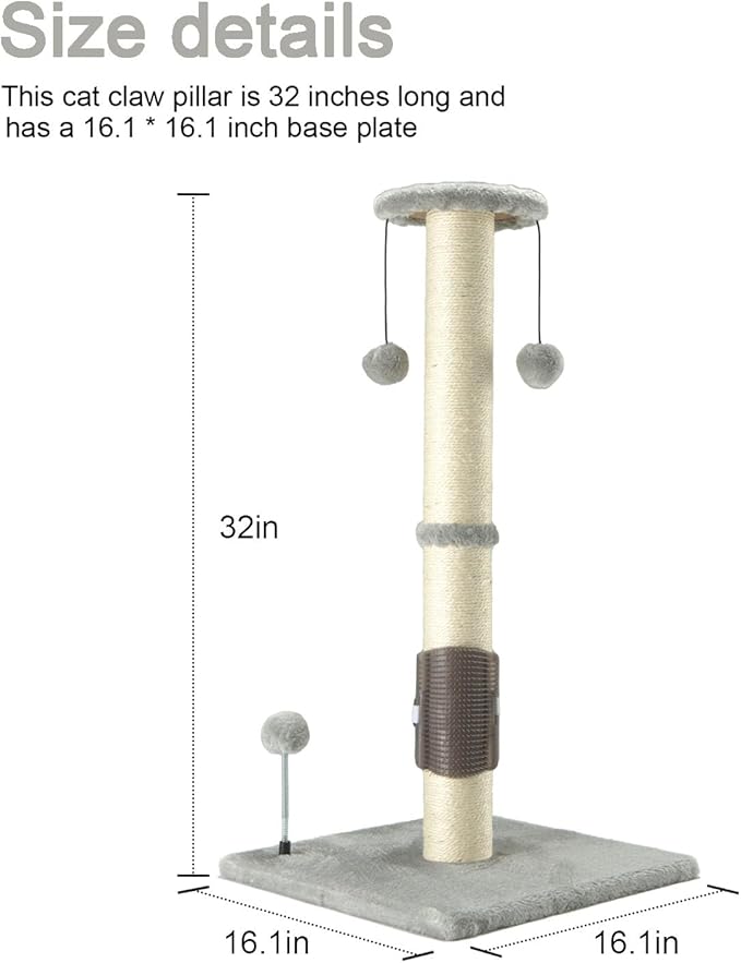 PEEKAB 32" Tall Cat Scratching Post Sisal Scratch Posts - Image 4