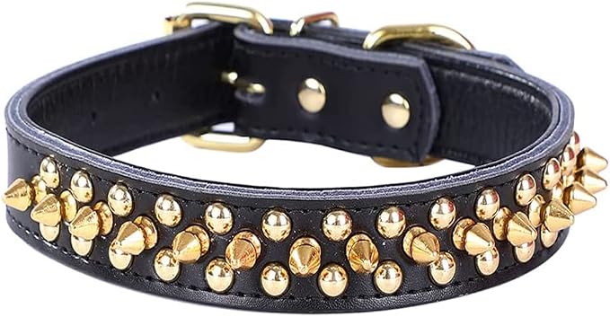 Spiked Studded Dog Collar, Genuine Leather Dog Collar, Adjustable Pet Collars by Unknown