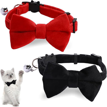 2 Pcs Velvet Cat Collar Cute Cat Bow Tie Collar Adjustable Breakaway Collars by Unknown