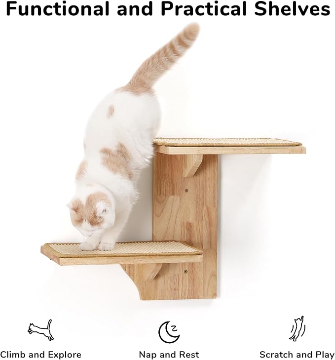 FUKUMARU Cat Wall Shelves, 2 Platform Kitten Wall Furniture, Tree Shape - Image 3