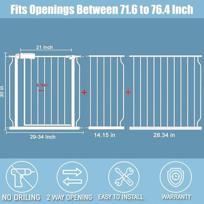 Extra Wide Baby Gates 71.5-76.3 Inch White Pressure Mounted Baby Gate Indoor - Image 2