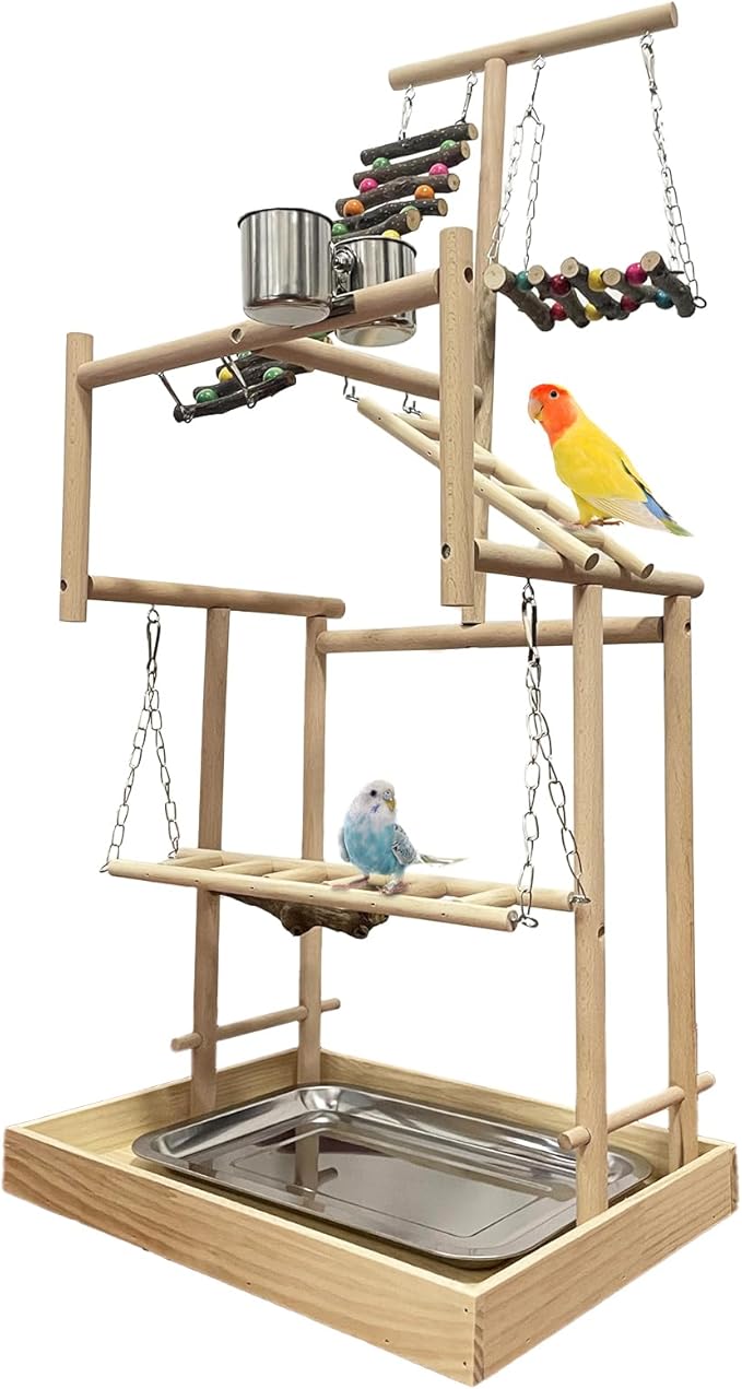 Hamiledyi 4 Layers Large Bird Playground 32" H Pet Parrot Playstand Gym Perch by Hamiledyi