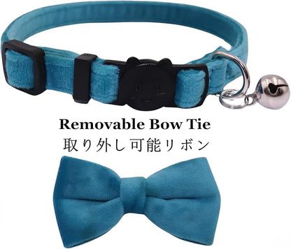 Cat Collar Breakaway with Bell and Removable Bow Tie Safety Buckle Velvet - Image 3