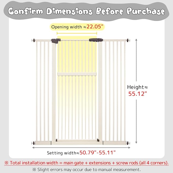 Lumizone Extra Tall Pet Gate 55.12" High Pressure Mounted 50.79"-55.11" Extra - Image 2
