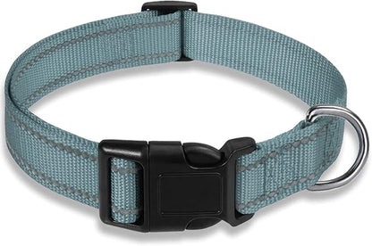 Reflective Dog Collar with Buckle Adjustable Safety Nylon Collars by BOOMIBOO