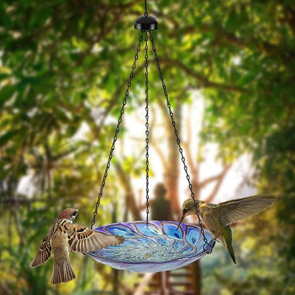 VCUTEKA Hanging Bird Baths Outdoor Glass Peacock Birdbath Birdfeeder - Image 4