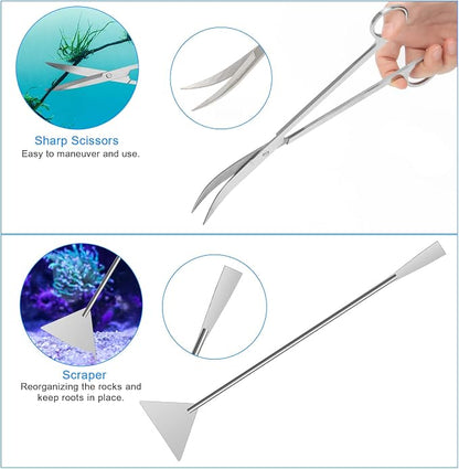 Extra Long Aquarium Aquascaping Tools Kit 8 in 1, Liveek Stainless Steel - Image 4