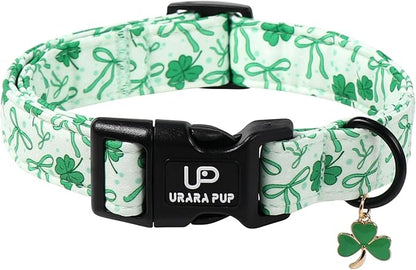 St. Patrick's Day Dog Collar, UP URARA PUP Shamrock Adjustable Pet Collar by UPURARAPUP