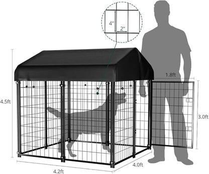 Dog Kennel Outside with Roof, Heavty Duty Welded Dog Crate Playpen with - Image 2