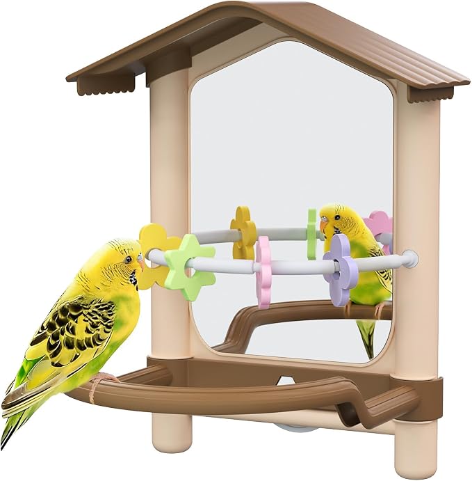 8.1 Inch Pet Bird Mirror with Perch Stand and Parakeet Chew Toys, Parrot Toys by Unknown