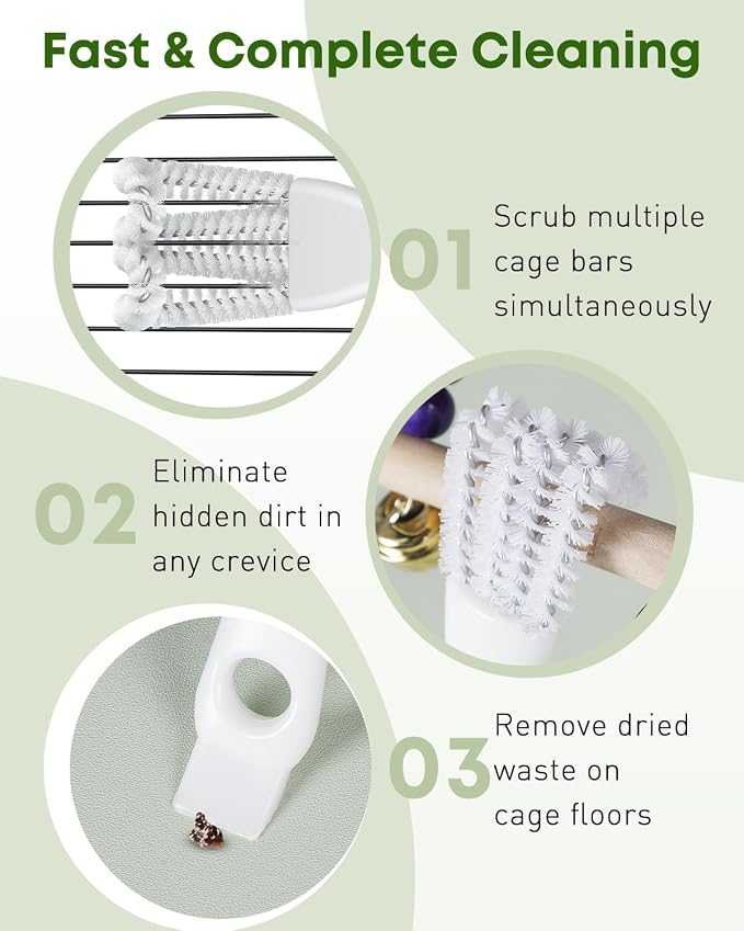 Pawfly 2 Pcs Bird Cage Cleaner Brush, 2-in-1 Bird Cage Cleaning Brush, Bird - Image 3