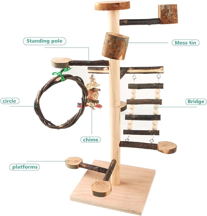 HOSUKKO Bird Playground Parrots Play Stand Wood Perches Stand, Bird Gym Playpen - Image 3