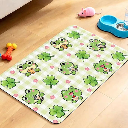 Dog Food Mat for Pet Cat Food Mat, Cute Frog Absorbent Quick Dry Dog Bowl Mats by BACDOILQ