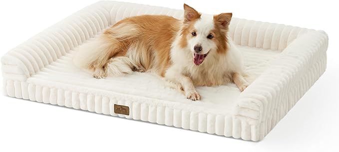 Cute Dog Bed for Large Dogs, Faux Rabbit Fur Orthopedic Foam Dog Bed by COZYKISS