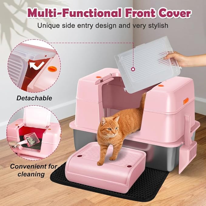 Vivifying Pink Stainless Steel Covered Cat Litter Box – Odor-Control, - Image 4