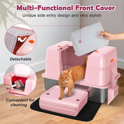 Vivifying Pink Stainless Steel Covered Cat Litter Box – Odor-Control, - Image 4