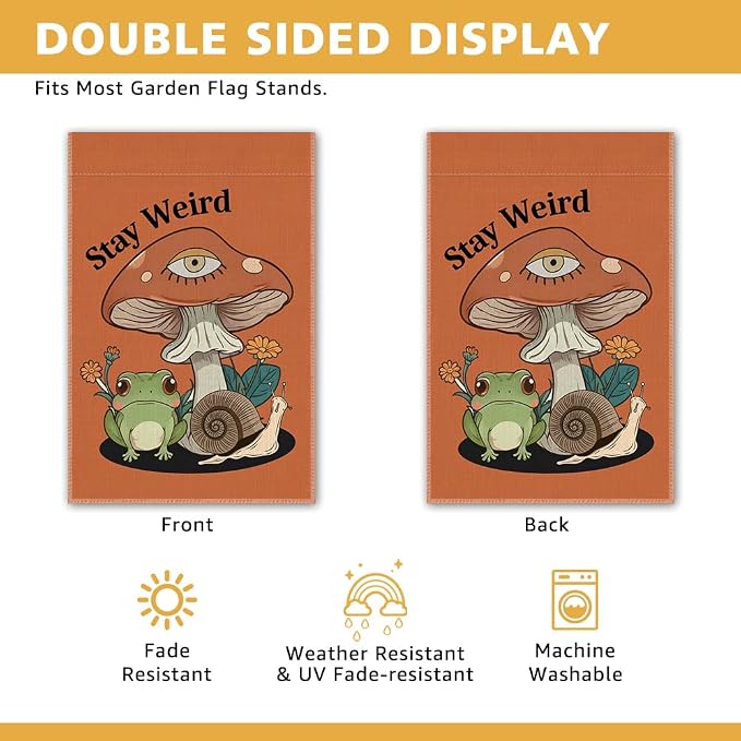 Stay Weird Garden Flag, Funny Frog Mushrooms Summer Yard Flag - Image 3