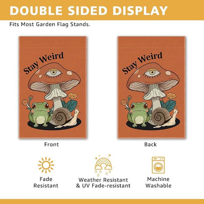 Stay Weird Garden Flag, Funny Frog Mushrooms Summer Yard Flag - Image 3