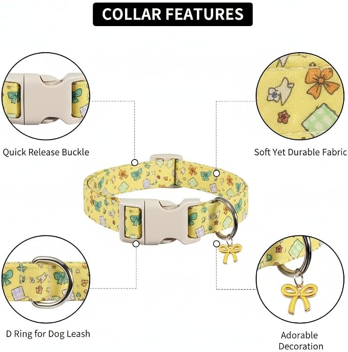 Cute Dog Collar with Yellow Bow Pattern, Girl Dog Collar - Image 2