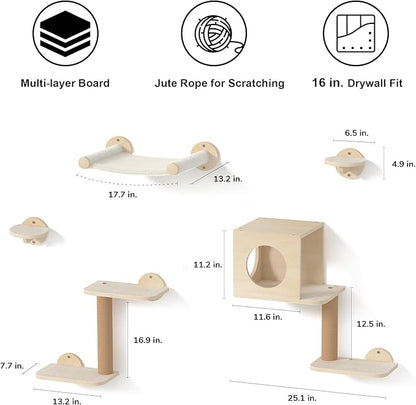 FUKUMARU Cat Wall Shelves, 5-Piece Stable Wooden Wall-Mounted Furniture Set - Image 5