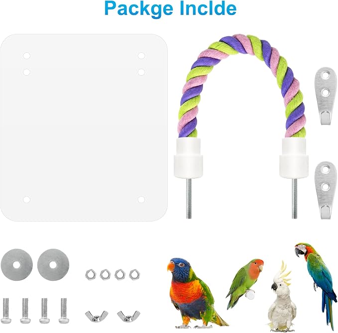 5.9" Bird Mirror with Rope Perch Bird Toys Swing, Comfy Perch - Image 4