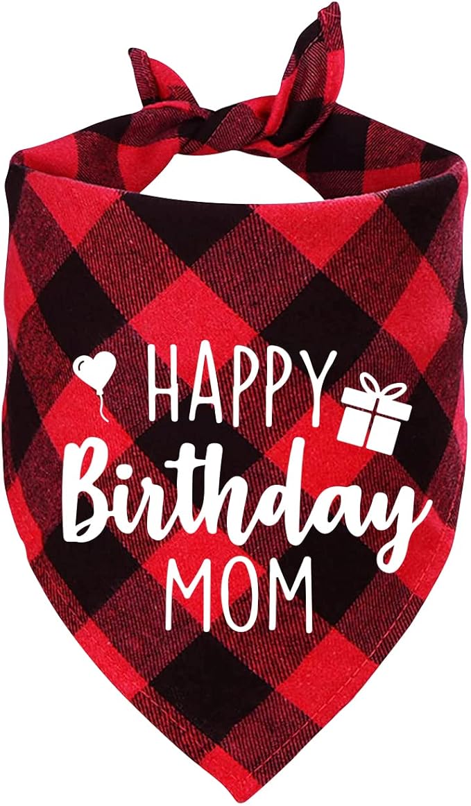 Ptzizi Funny Red Plaid Happy Birthday Mom Dog Printed Triangle Bandana by Unknown
