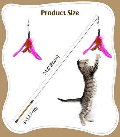 Pawaboo Feather Teaser Cat Toy, Interactive Feather Wand Cats Toy Flying - Image 7