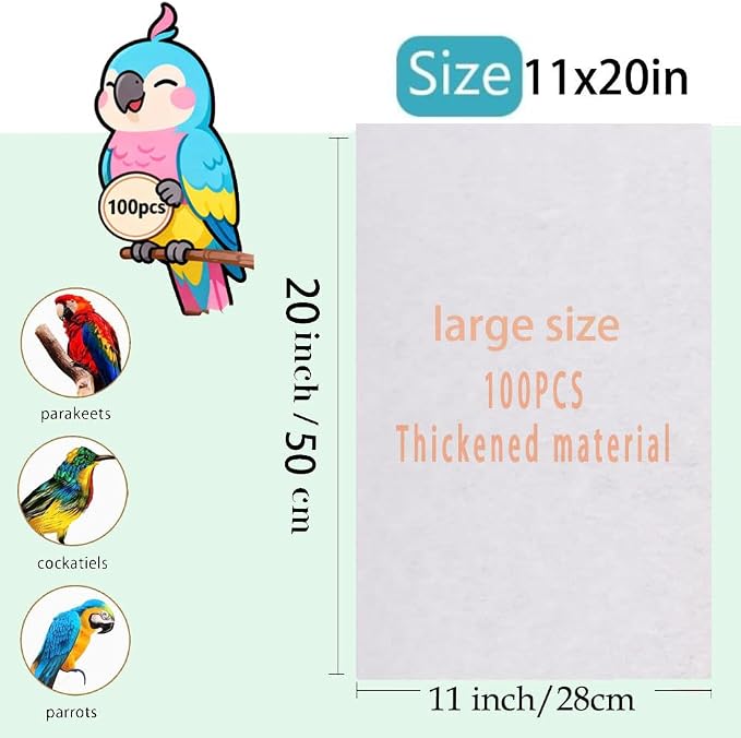 Bird Cage Liners-100PCS-11'' X 20''Disposable Non-WovenBird Cage Tray Liners - Image 2