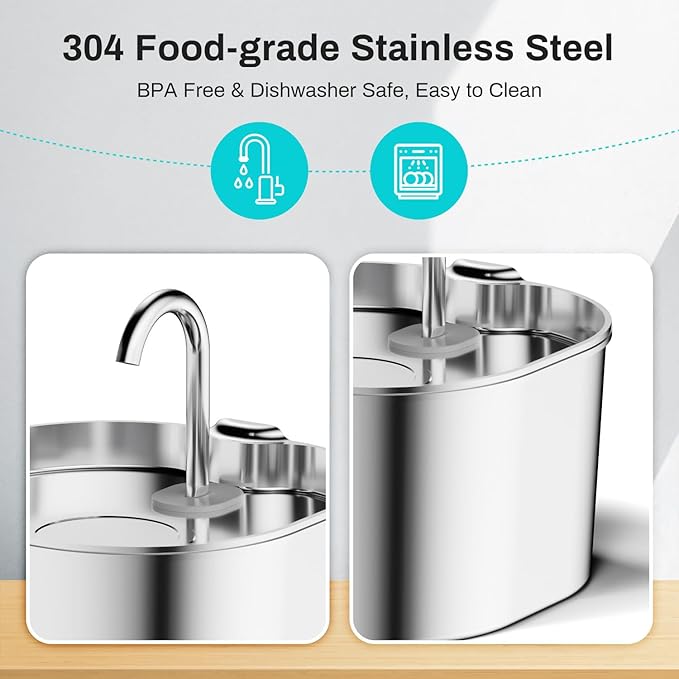 2.2L Stainless Steel Cat Water Fountain Automatic Pet Water Dispenser - Image 4