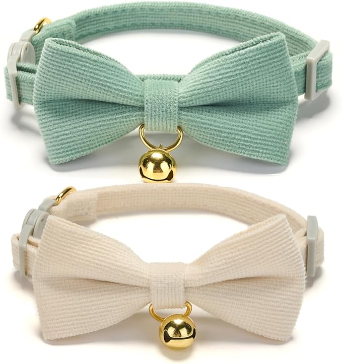 2 Pack Soft Corduroy Cat Collars by Ewinoom