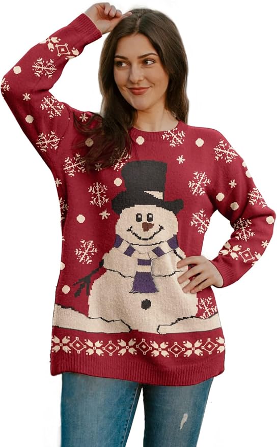 YESNO Women Christmas Sweater Graphic Printed Oversized Pullover Sweaters by YESNO