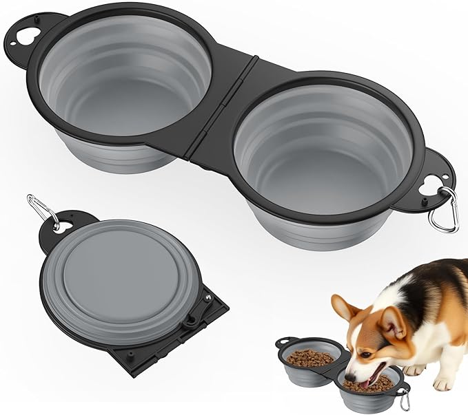 Pawaboo 2-in-1 Collapsible Dog Bowls, Dual Puppy Food and Water Bowls, 180° by Pawaboo
