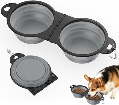 Pawaboo 2-in-1 Collapsible Dog Bowls, Dual Puppy Food and Water Bowls, 180° by Pawaboo