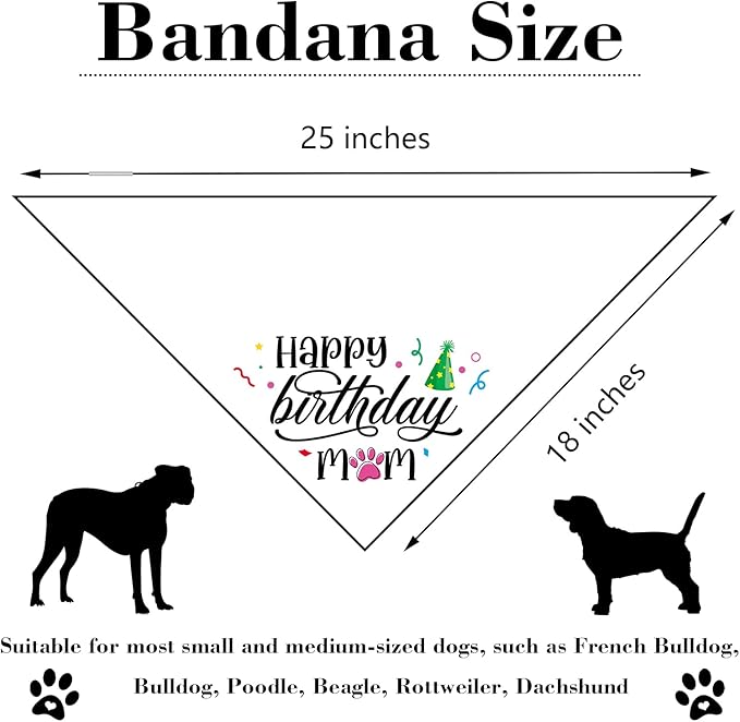 Happy Birthday Mom White Dog Bandana Pet Scarf Accessories Funny Cute Puppy - Image 2