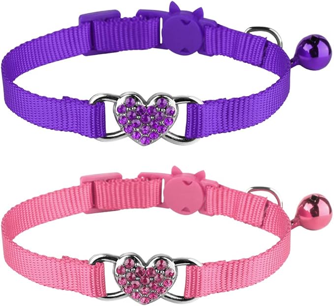 2 Pcs Cat Collars Heart Bling Breakaway by Mtliepte