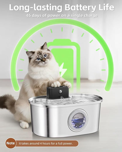 Cat Water Fountain Cordless, Stainless Steel Pet Water Fountain Wireless – - Image 9