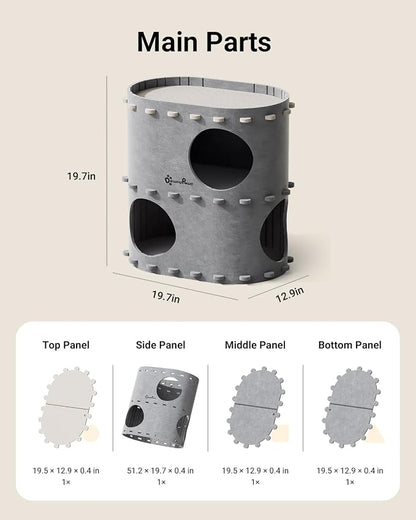 DownyPaws Cat House for Indoor Cats, 2-Storey Foldable Cat Bed Cave, Felt Cats - Image 9