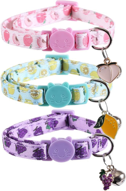 3 Pack Cat Collar Fruits with Bell Pendant Breakaway Adjustable Accessory by Lamphyface