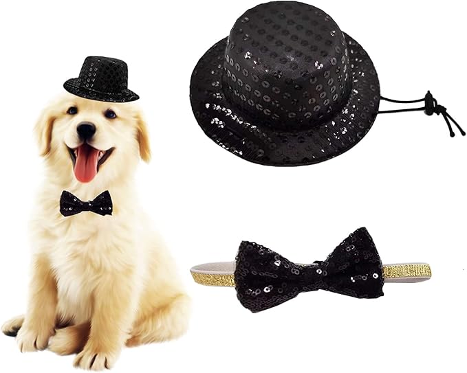 Christmas Pet Party Jazz Hat and Blingbling Bow Tie Breakaway Collar Set by Arogheiz