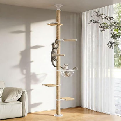 Floor to Ceiling Cat Tree, Acrylic Top Support PlateTall Cat Tower Natural by Unknown