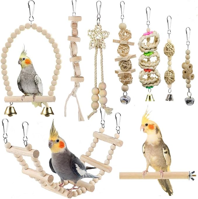 Bird Parrot Swing Toys, Chewing Standing Hanging Perch Hammock Climbing Ladder by lovyoCoCo