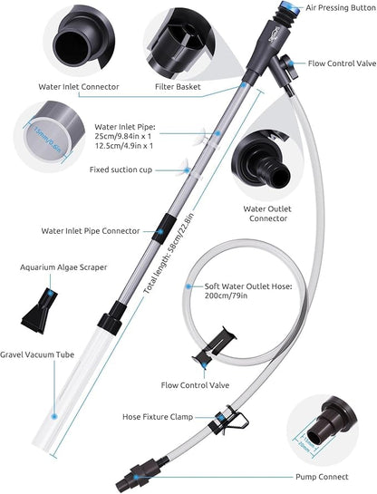 Gravel Vacuum for Aquarium, Fish Tank Cleaner Kit, Mini Manual Fishtank Vacuum - Image 4