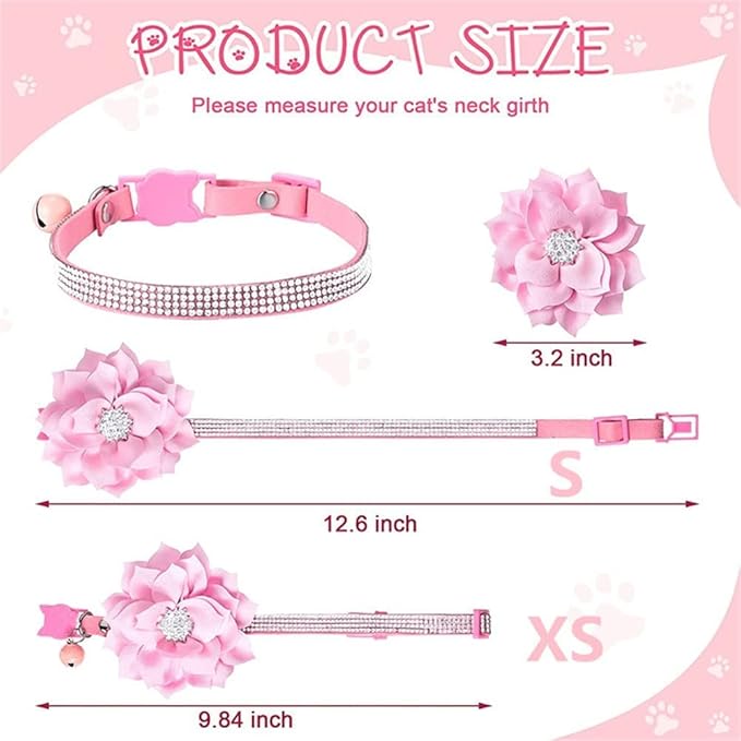Cat Collars, Rhinestone for Girl Cats Bling Kitten Flower Adjustable Breakaway - Image 3