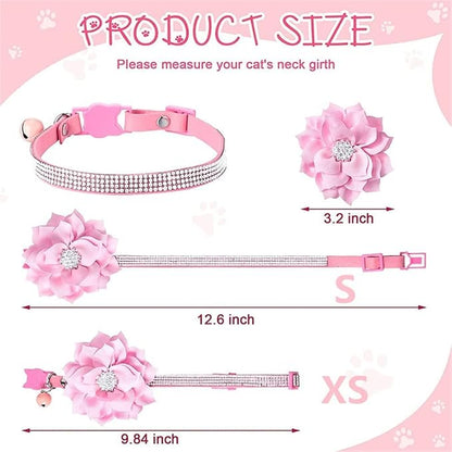 Cat Collars, Rhinestone for Girl Cats Bling Kitten Flower Adjustable Breakaway - Image 2