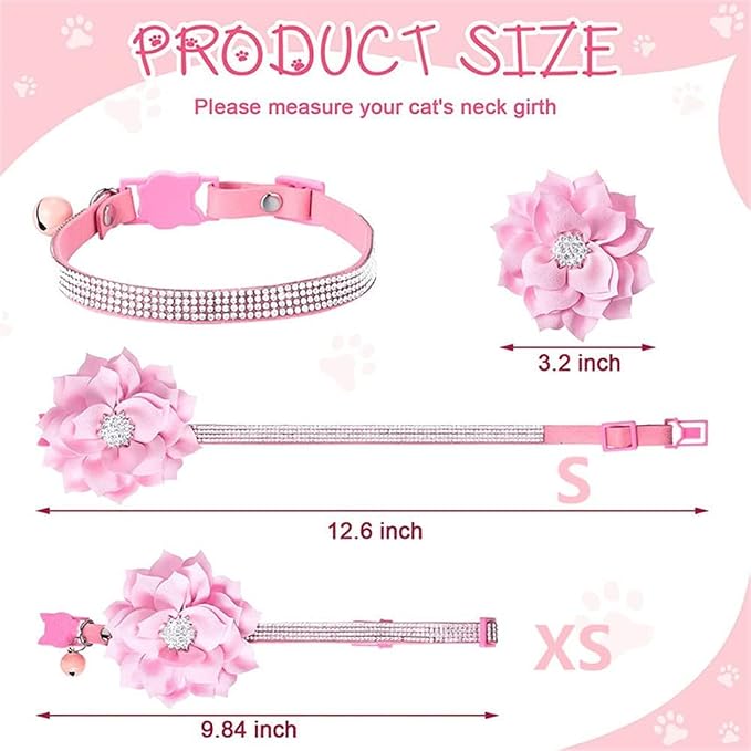 Cat Collars, Rhinestone for Girl Cats Bling Kitten Flower Adjustable Breakaway - Image 2
