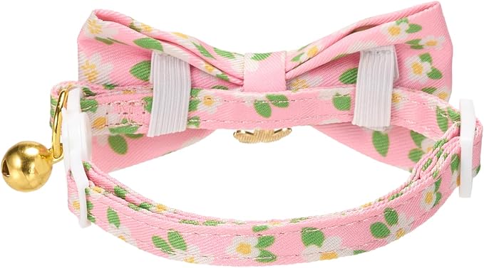 2 Pack Cat Collars, Removable Bowtie, Floral Pattern, Safety Breakaway Clasp - Image 7