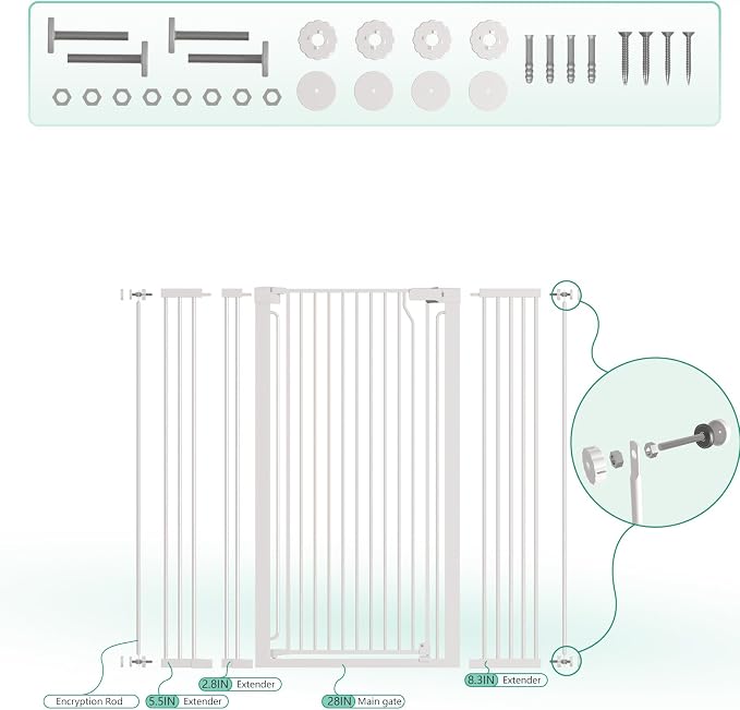 51" Extra Tall Cat Gate 28.5"-48.7" Wide, Auto Close, Pressure Mounted - Image 4