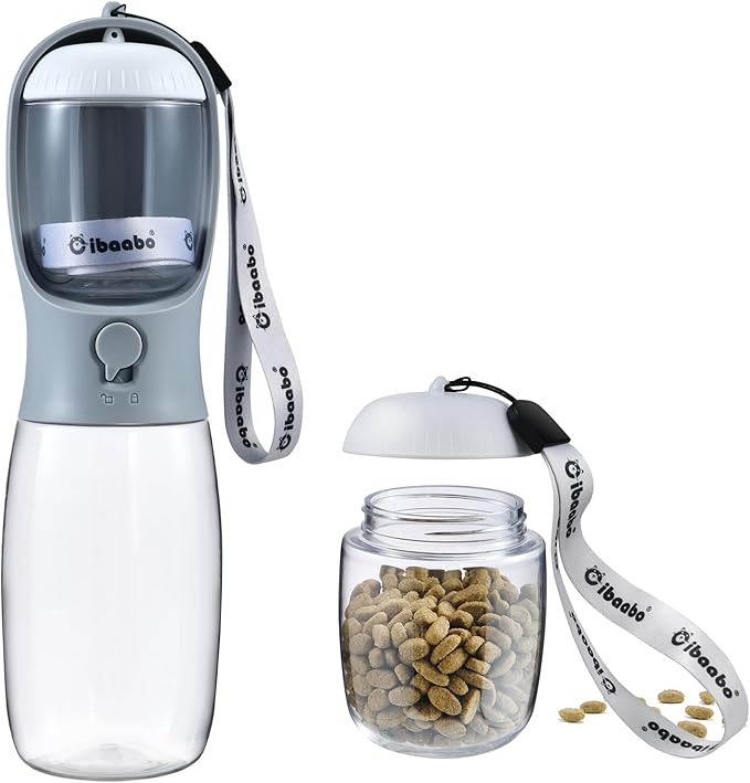 Dog Water Bottle with Food Container, Travel Puppy Water Bowl, Portable Pet by Cibaabo