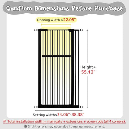 Lumizone Extra Tall Pet Gate 55.12" High Pressure Mounted 34.06"-38.38" Extra - Image 2